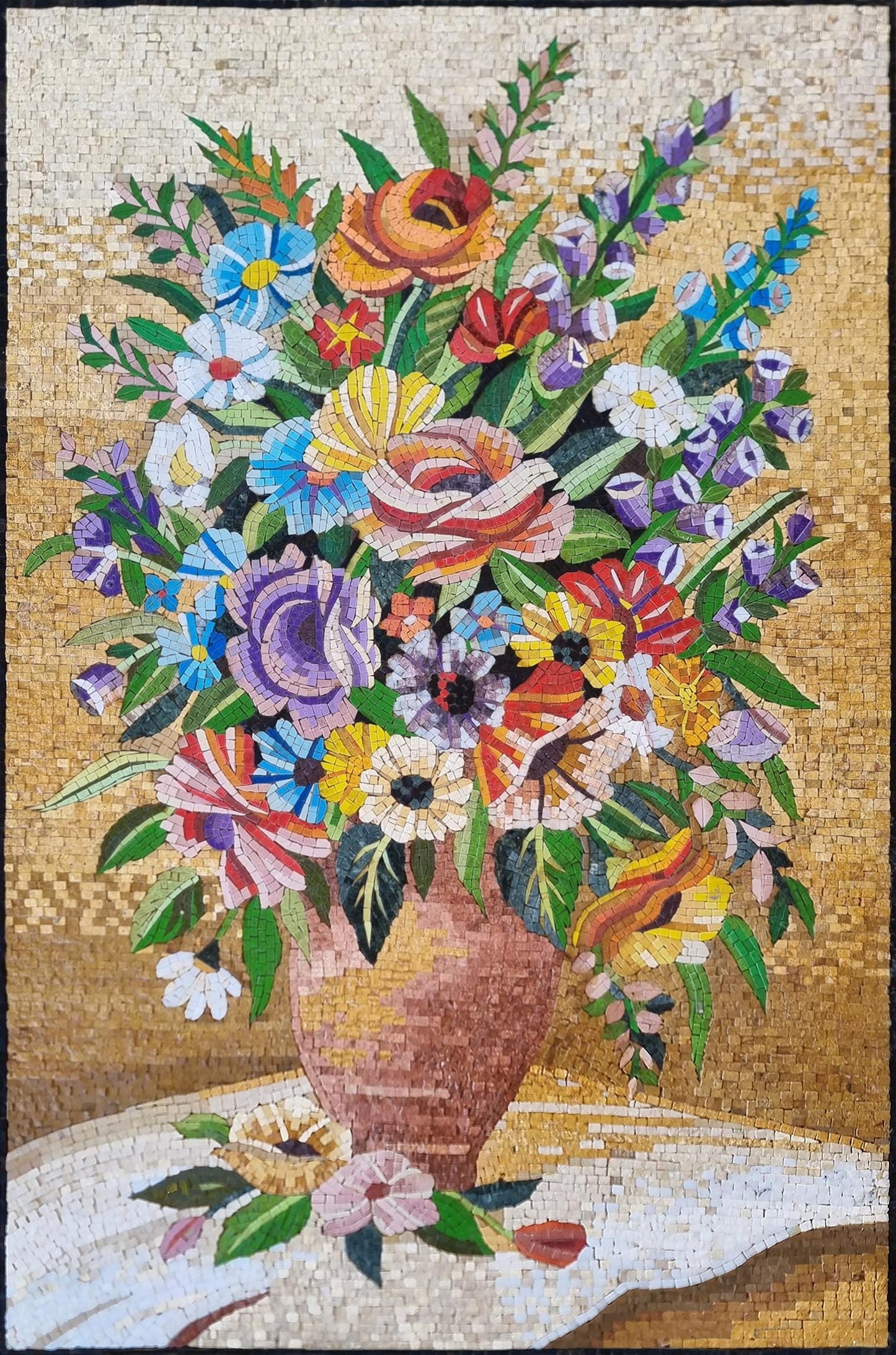 40"x28" Floral Vase Mosaic Wall Art –  Vibrant Flower Arrangement , Customization available