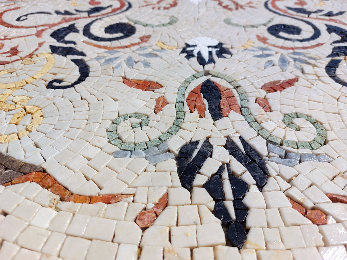Geometric Floral Marble Mosaic Tile: Handmade Inlay (32x32)