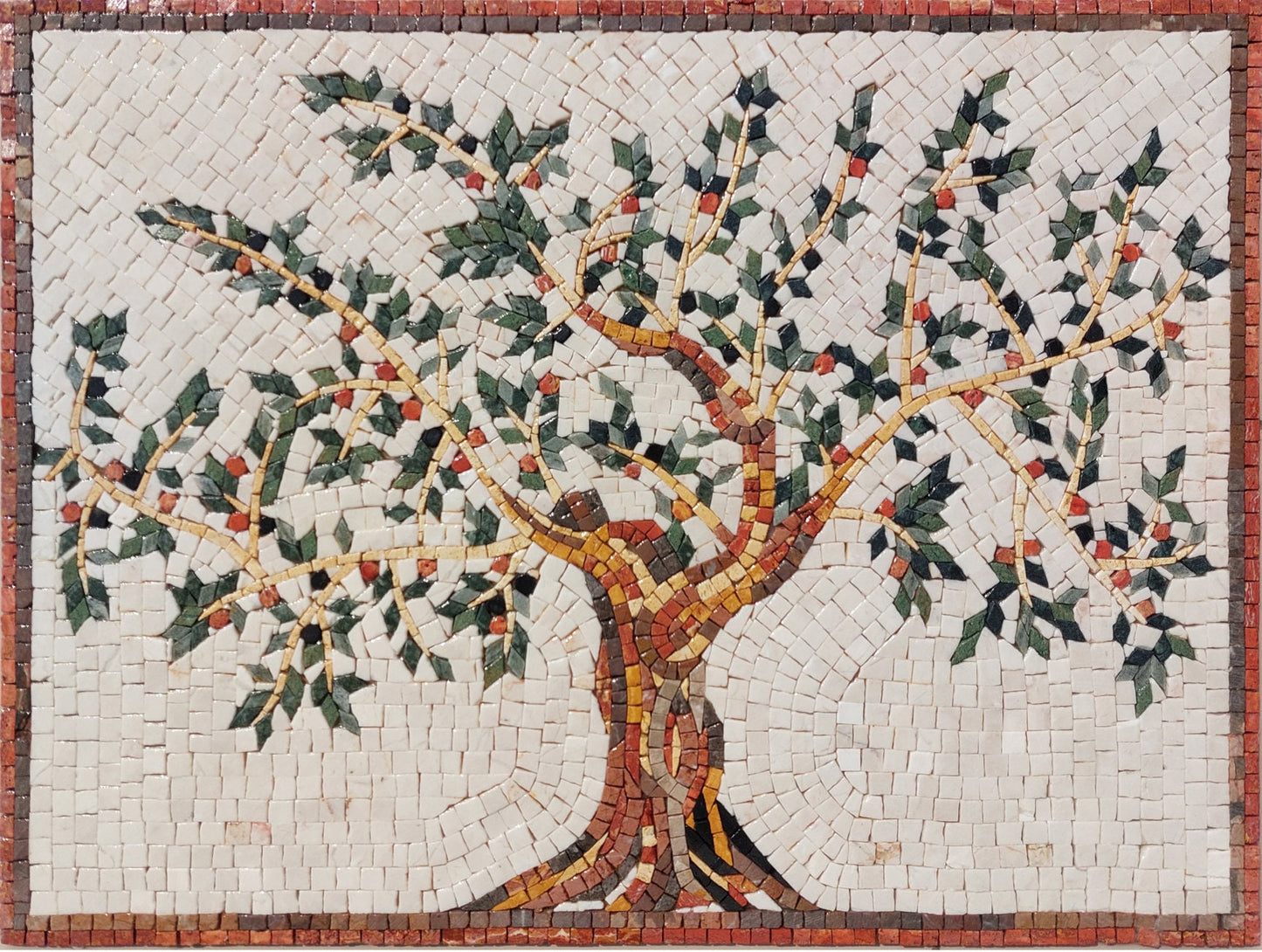Olive Tree Backsplash Marble Mosaic Tiles. Customization. Handcrafted Roman Mosaics