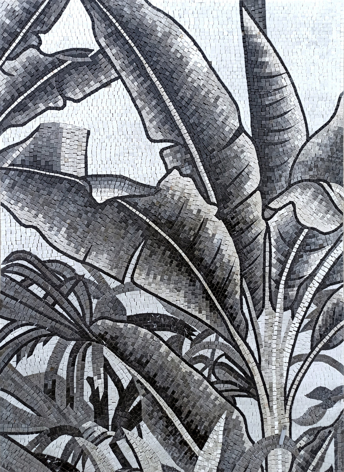 Handmade Marble Mosaic Backsplash: Tropical Palm & Banana Tree Wall Art