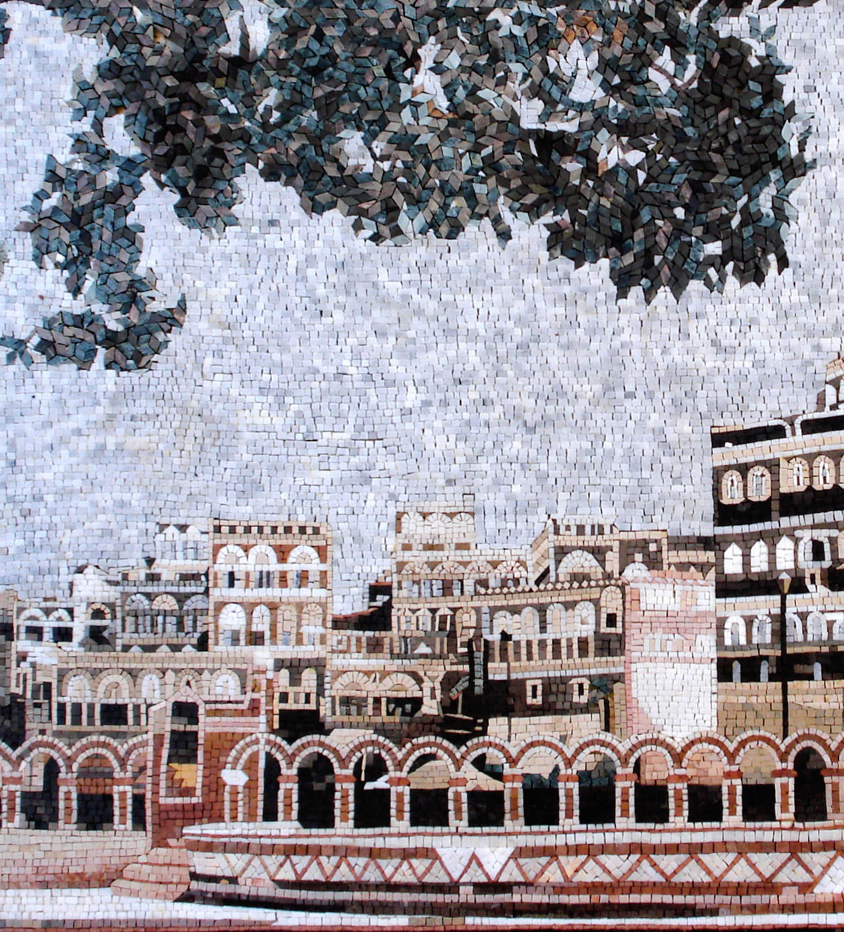 Handmade Yemen Mosaic Tile Art: Old City Wall Decor (64” x 40”)