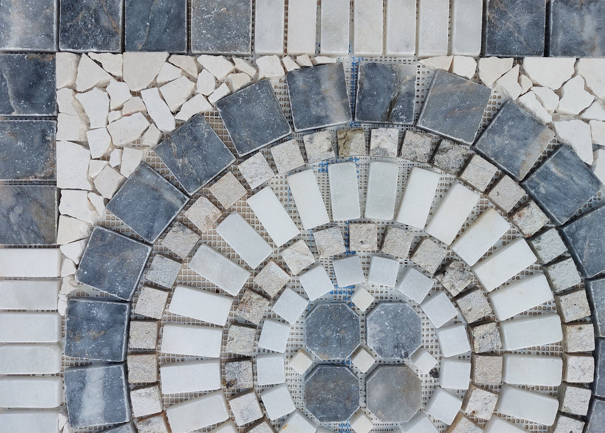 Handmade Marble Stone Mosaic: Round Art Medallion (24” x 24")