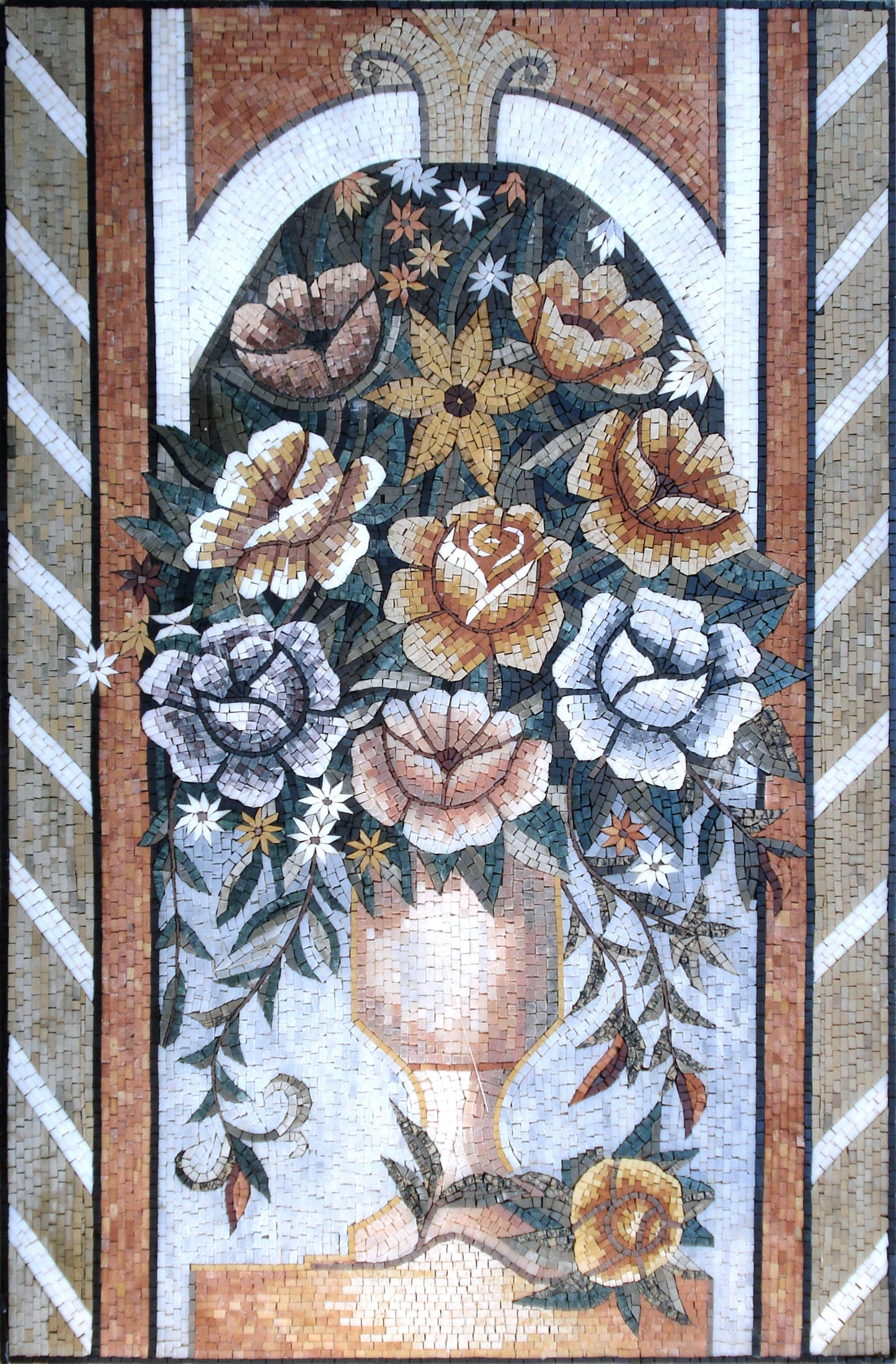 Handmade Roses Mosaic Wall Art: Natural Stone Floral Decor