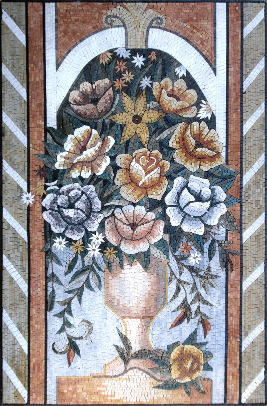 Handmade Roses Mosaic Wall Art: Natural Stone Floral Decor
