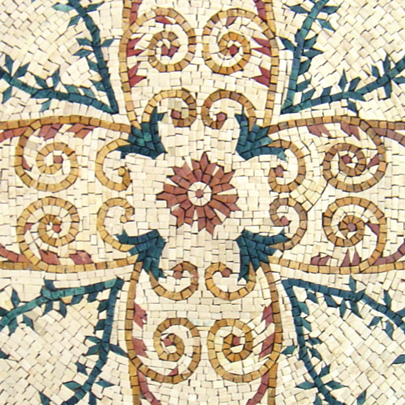 Handmade Floral Marble Mosaic Tile: Botanical Medallion (24 inch)