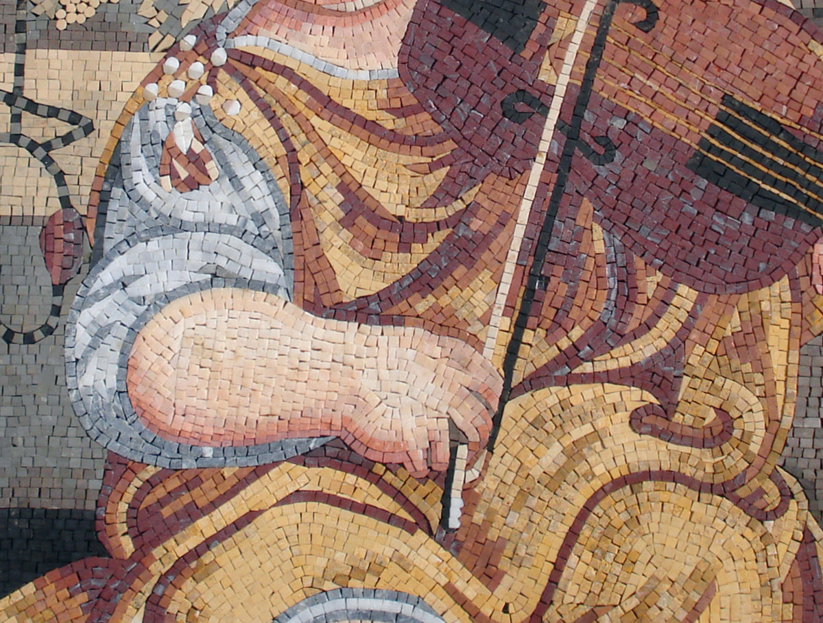 Handmade Marble Mosaic Mural: Child Playing Violin, Indoor/Outdoor Wall Art (52” x 32")