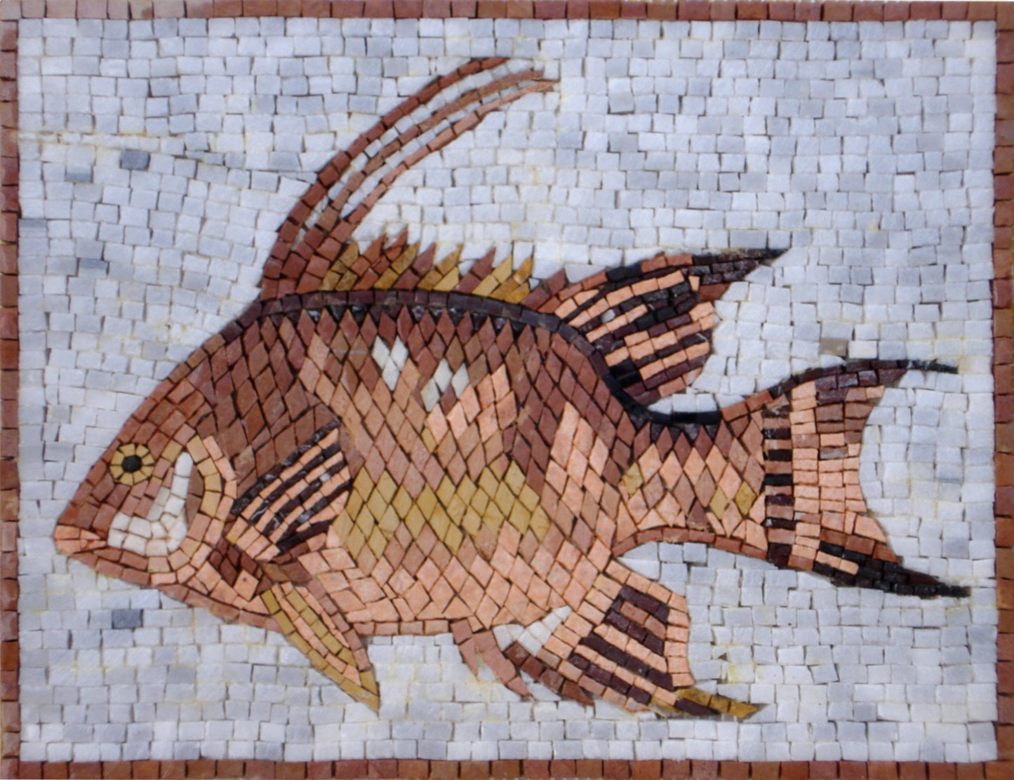 Handmade Fish Mosaic Backsplash: Marble Kitchen Wall Art (16x12)