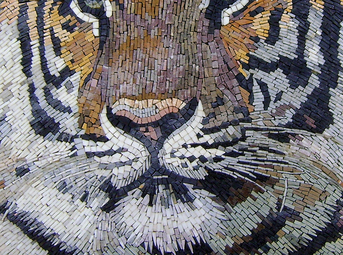 Handmade Tiger Mosaic Tile Art: Marble Stone Portrait (30” x 22”)