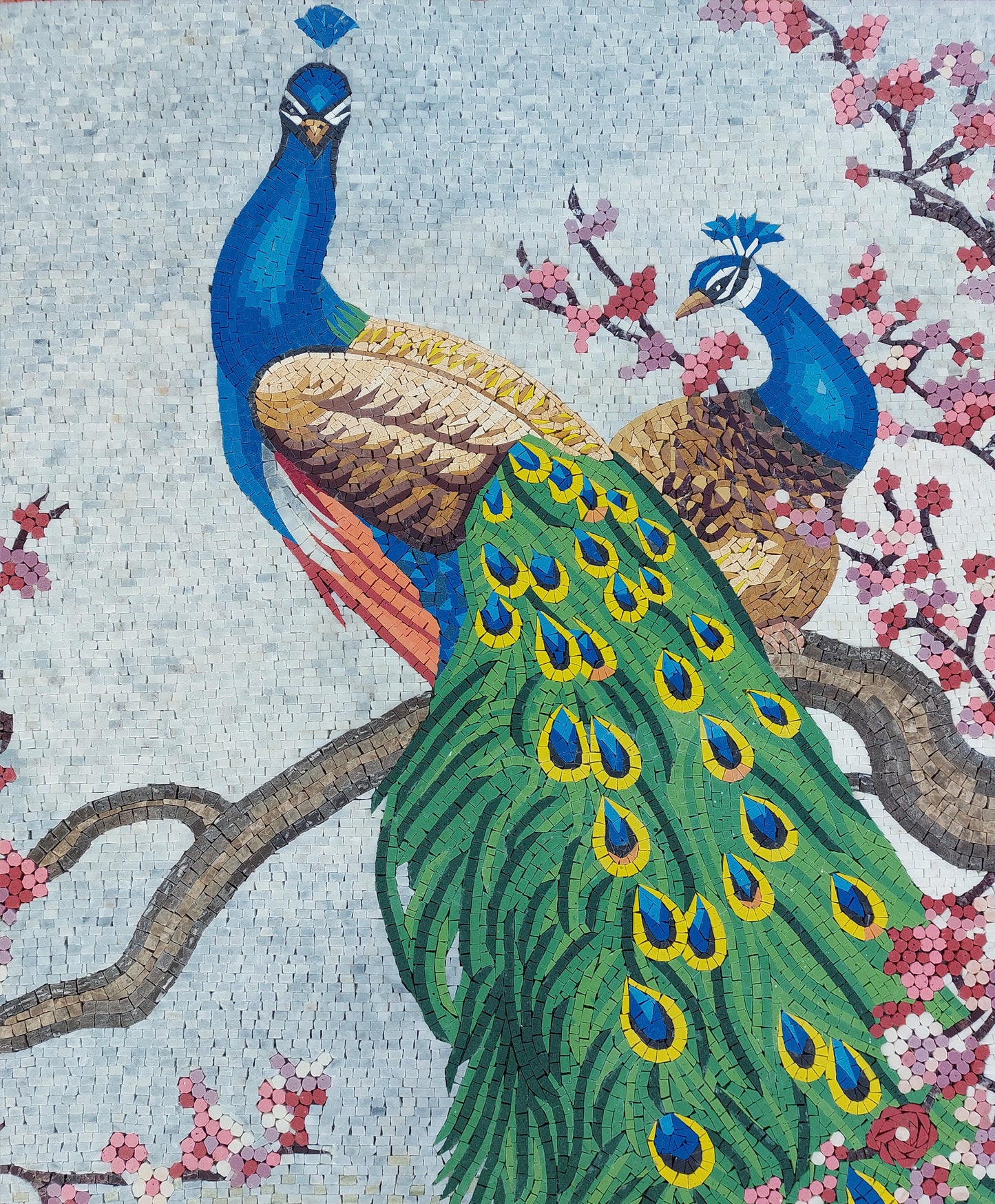 Handmade Peacock Mosaic Tile Art: Interior Wall Decor (56” x 40”)