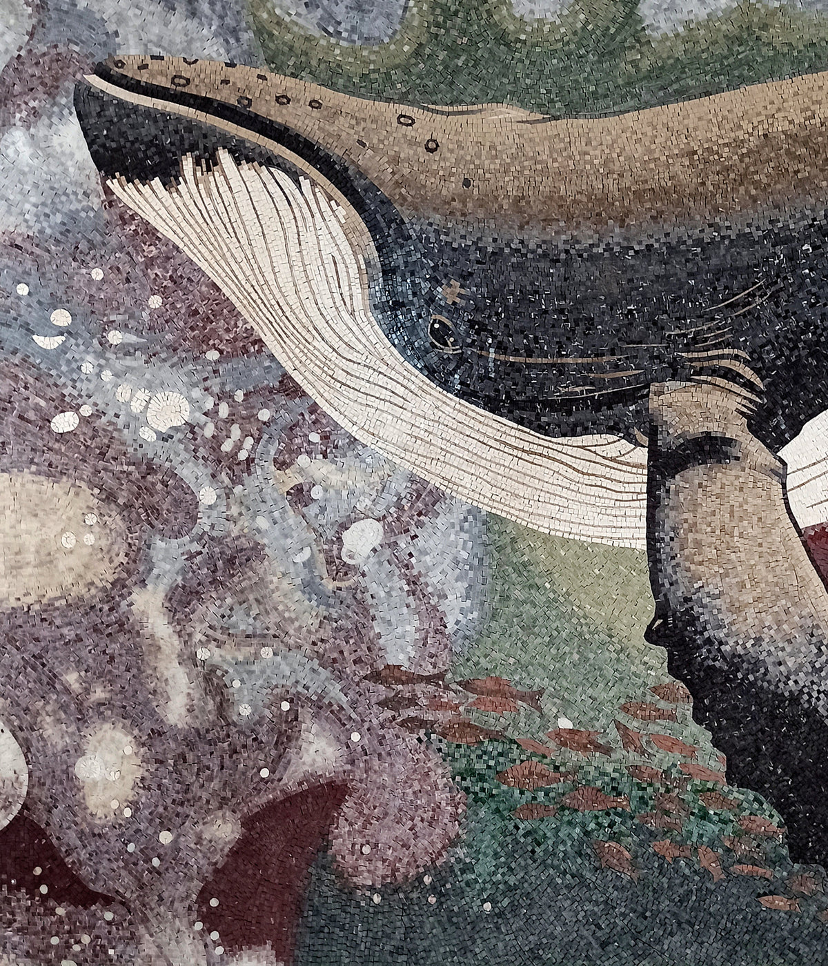 Handmade Humpback Whale Mosaic Tile: Sea Animal Wall Art (92” x 80”)