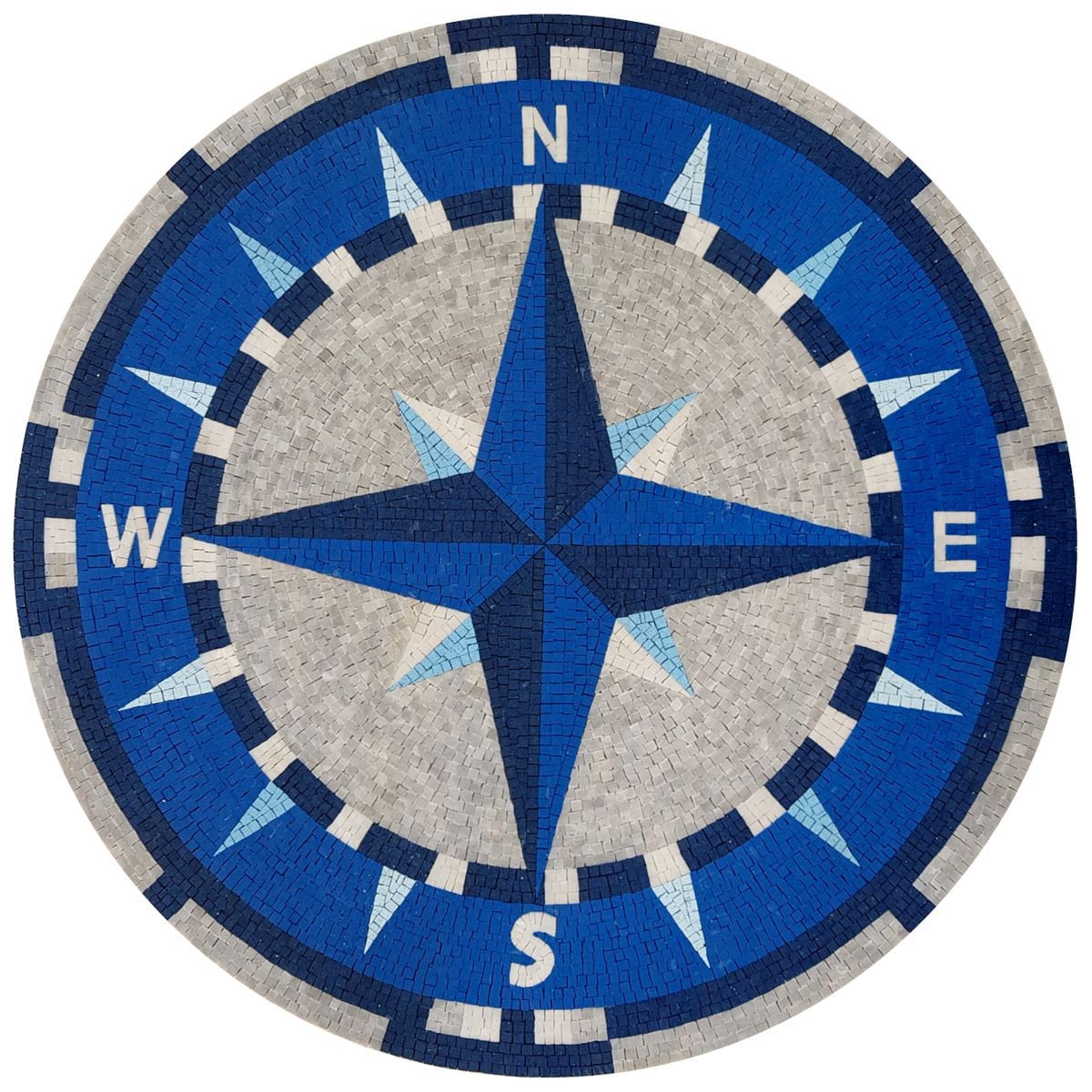 Oceanic Opulence - Handcrafted Inlay Blue Colorblocked Nautical Compass Rose Mosaic Medallion - Customization available