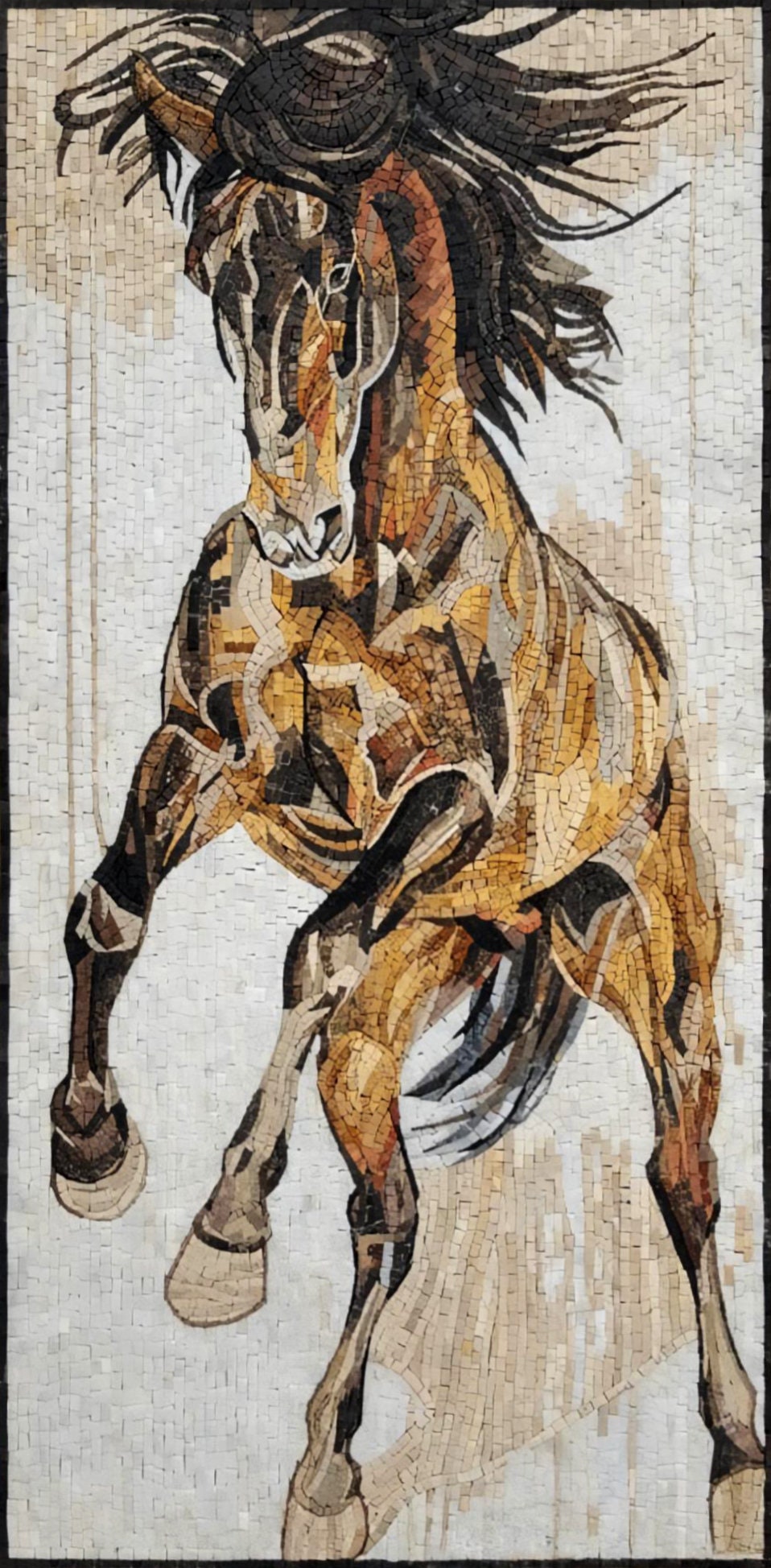 Handmade Horse Mosaic Tile Art: Brown Animal Wall Decor (48x24)
