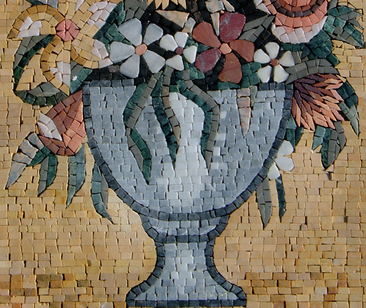 Handmade Marble Mosaic Art: Floral Bouquet in Vase Wall Decor