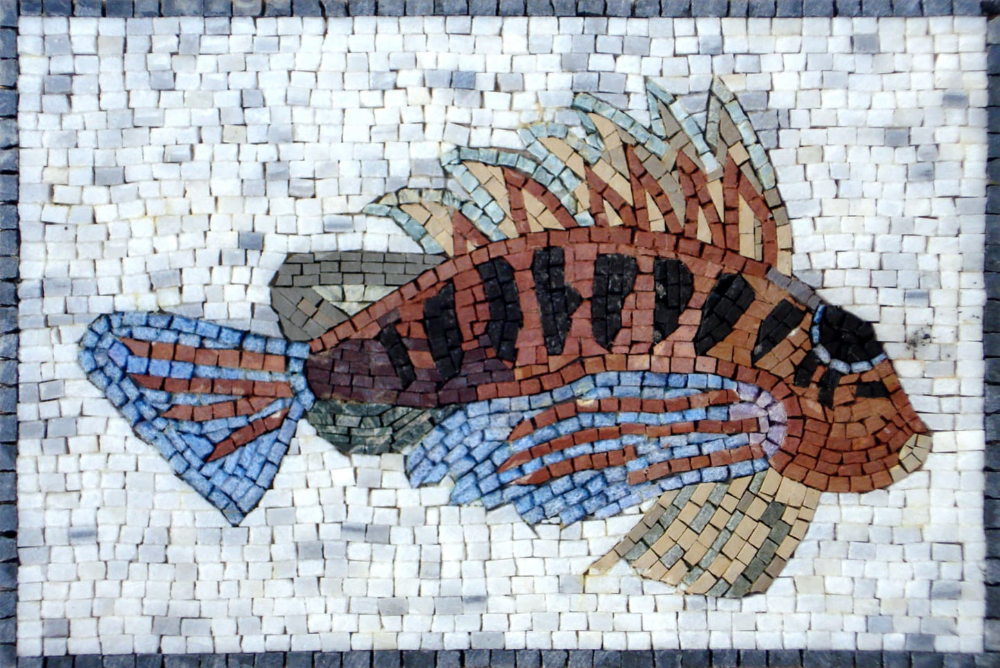 Handmade Fish Mosaic Tile Art: Stone Backsplash (16x12)