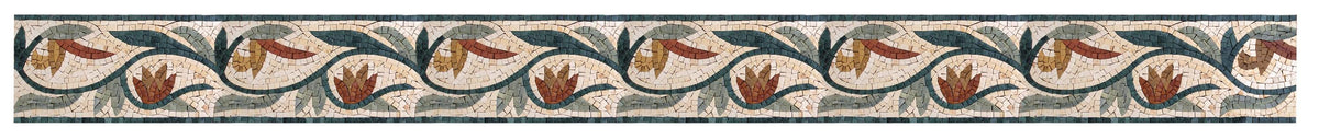 Handmade Marble Tile Border: Tropical Red Flower Vine, Botanical Backsplash Accent - 8" x 40"