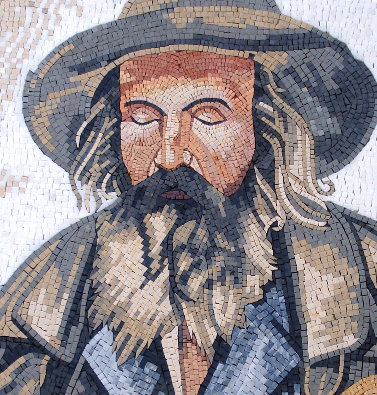 Handmade Marble Mosaic Tile: Blind Man Portrait, Interior & Outdoor Decor (52” x 32”)