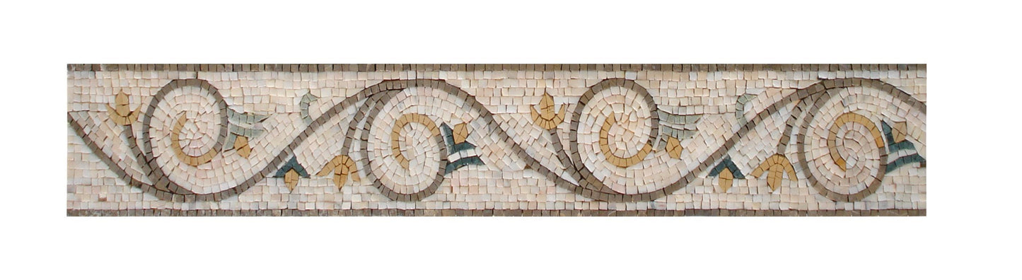 6″ Neutral Swirl Border Mosaic – Handmade Marble Tile Trim, Subtle Backsplash Accent, Customization Available