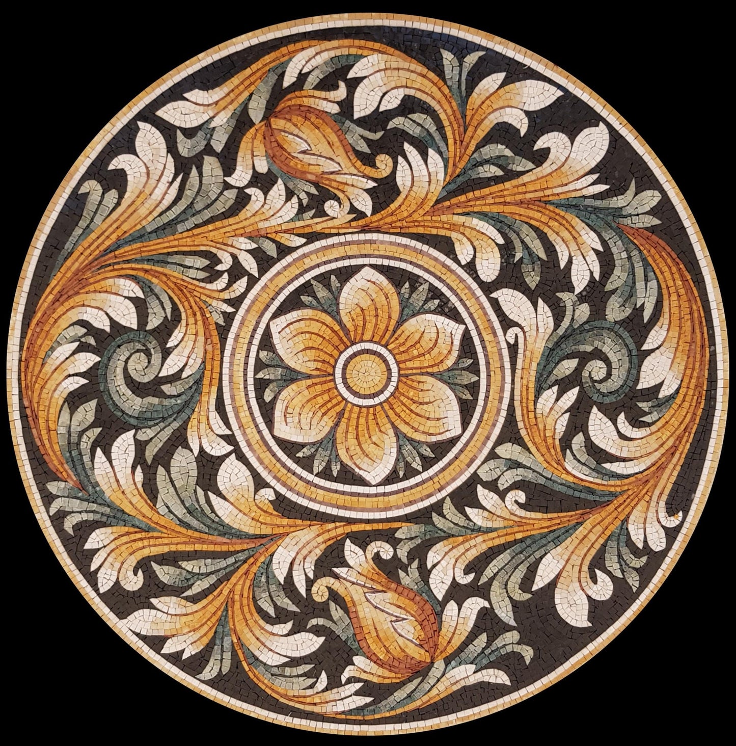 36" Architectural Mosaic Medallion –  Geometric Design, Nature-Inspired Home Decor, customization available