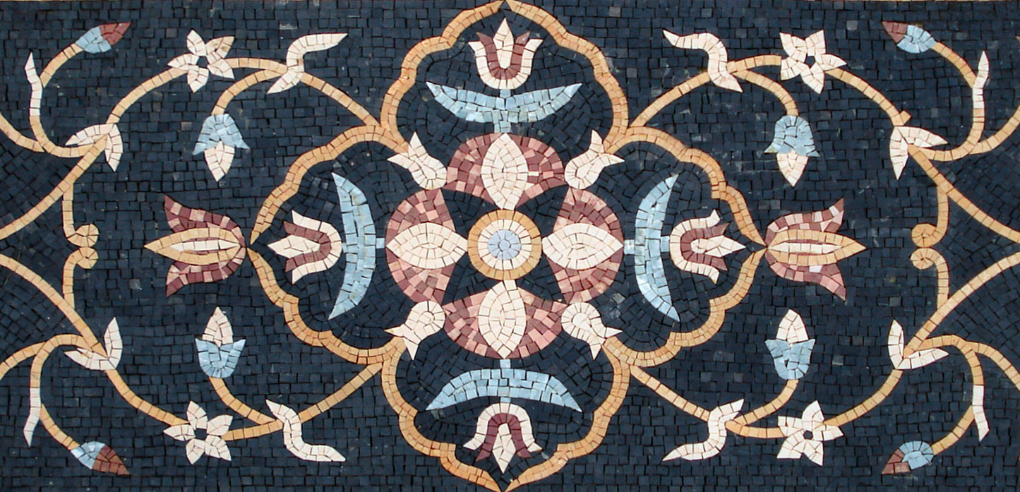Floral Mosaic Rug: Handmade Stone Art, Home Decor (60” x 36”)