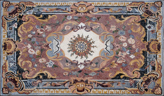 Handmade Marble Stone Mosaic Rug: Colorful Floral Home Decor