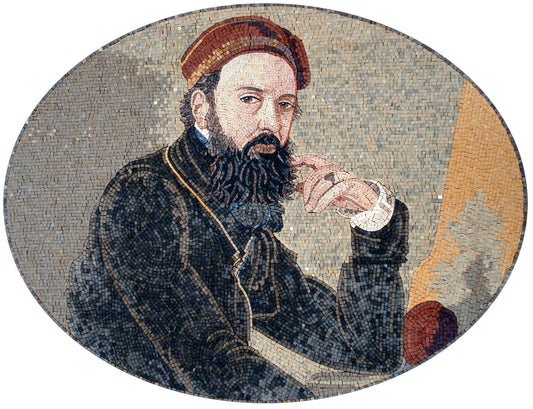 Handmade Portrait Mosaic Mural: Merchant Reproduction Tile Art (52” x 32”)