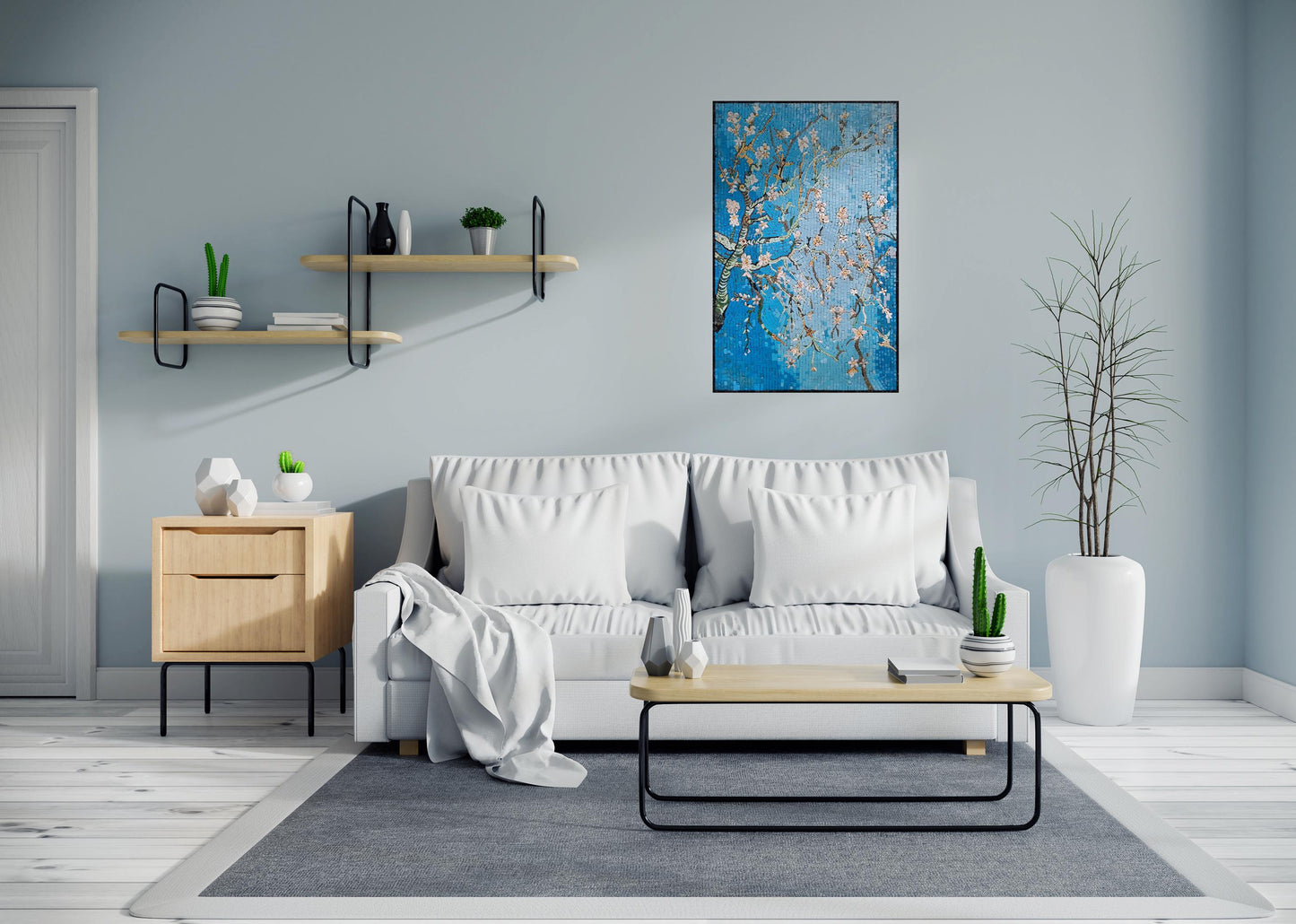 20″×32″ Tree Roots & Sky Mosaic – Handmade Marble Wall Art, Nature Landscape Accent, Customization available