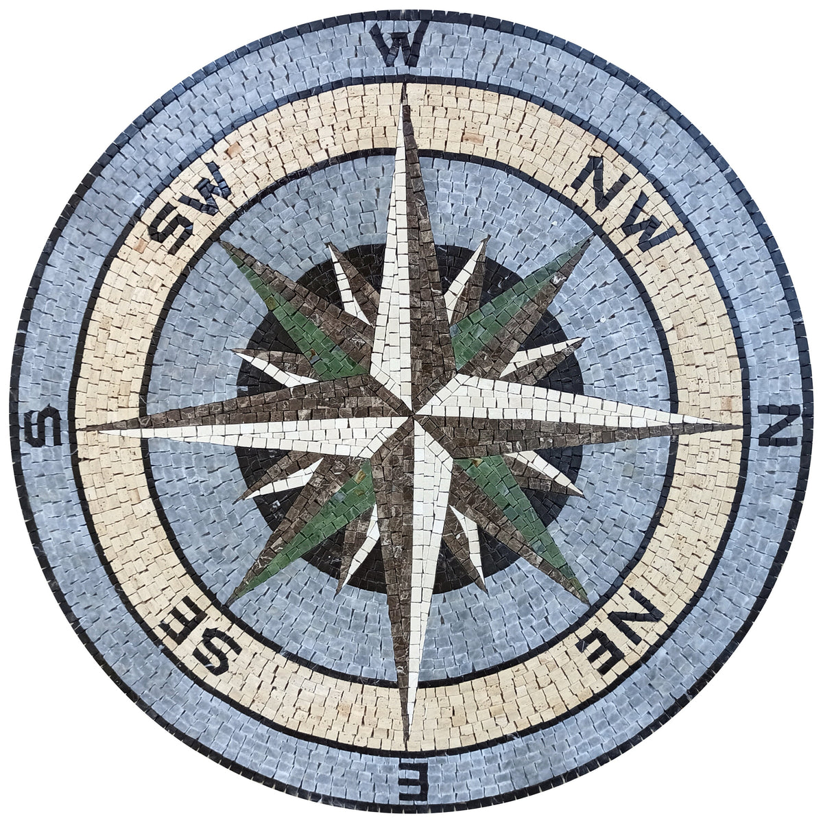 Artisanal Charm: Handmade Compass & Pool Tile Medallion Marble Mosaic Art - Customization available