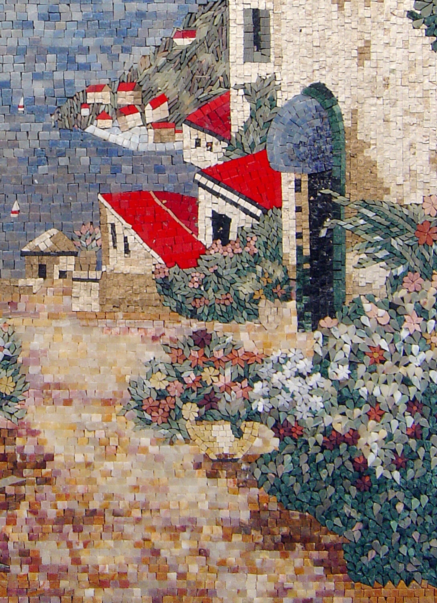 Handmade Coastal Mosaic Tile Art: Beach House Scene (48” x 34”)