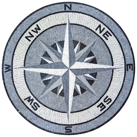 Handmade Marble Mosaic Tile: Nautical Compass Medallion (32" Diameter)