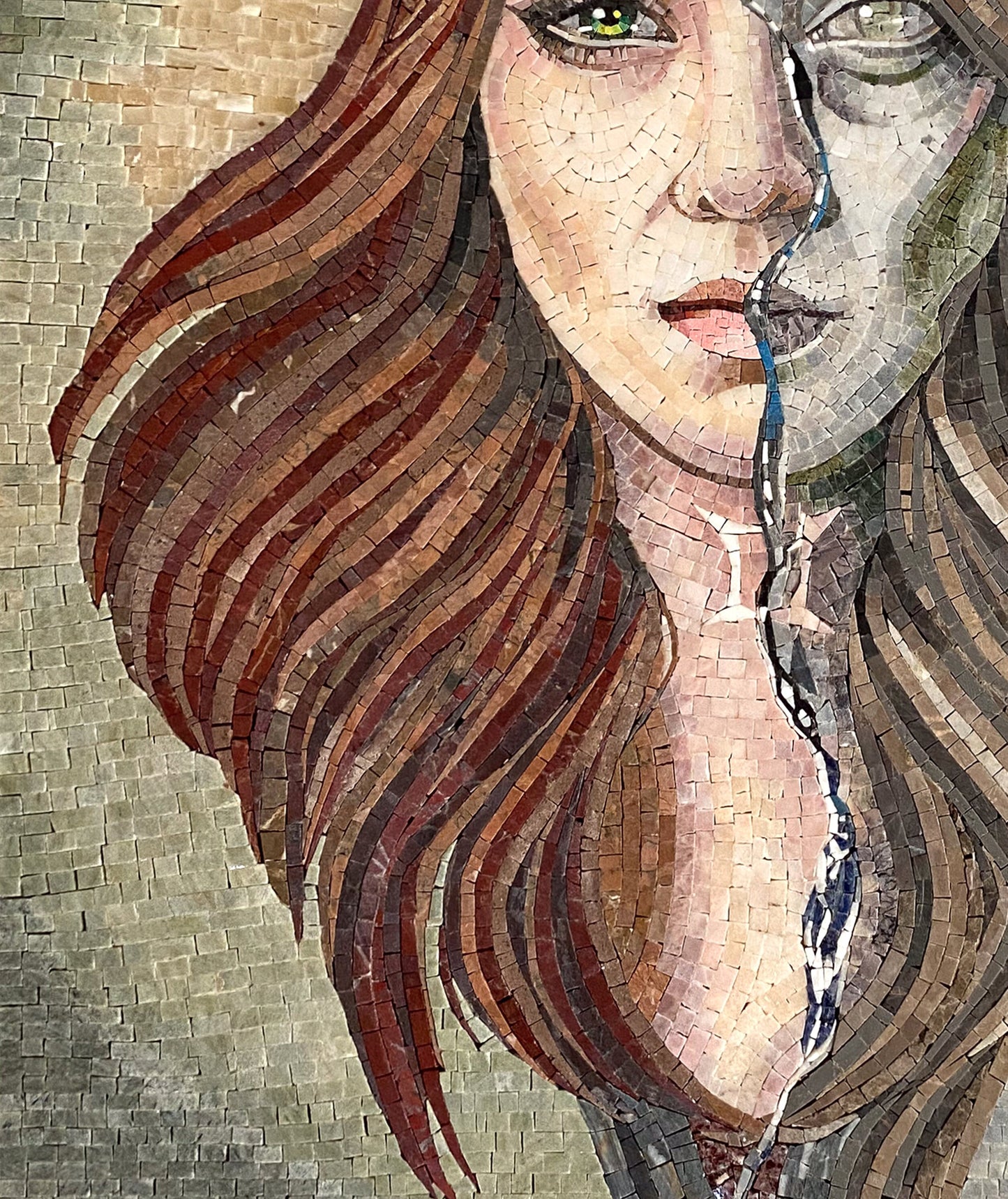 Gemini Zodiac Mosaic Tile Art: Handmade Marble Stone Portrait