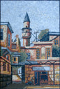 Handmade Marble Mosaic Tile: Damascus Old City Landscape (36” x 24”)