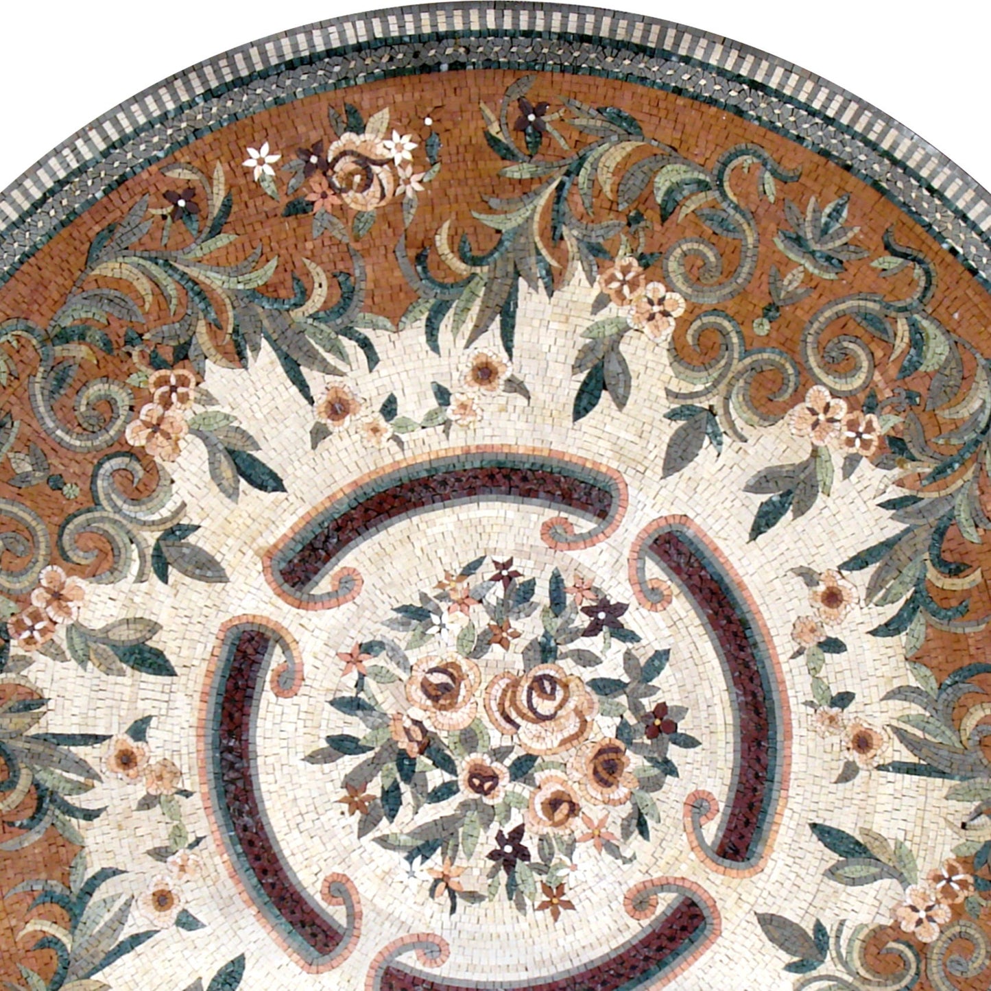 Handmade Marble Medallion Mosaic Artisanal Stone Décor with Floral Elegance - Customization available