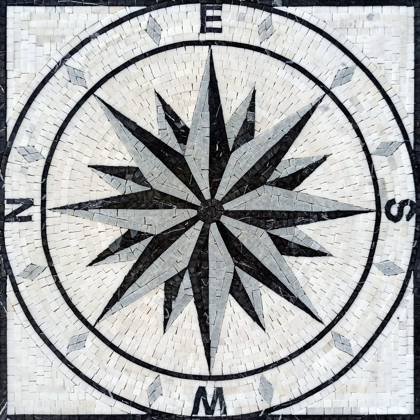 Handmade Compass Mosaic Tile: Nautical Stone Backsplash (32x32)