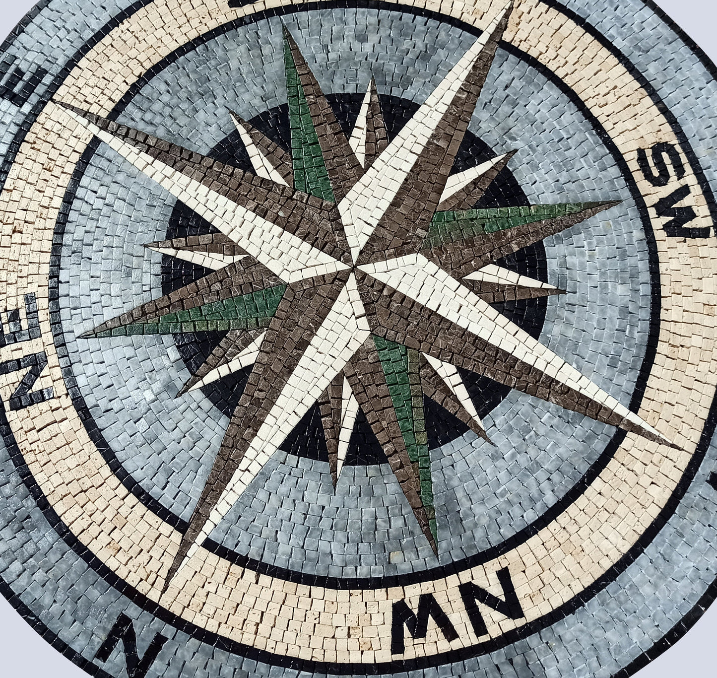 Handmade Marble Mosaic Compass Medallion: Nautical Tile Art (32" Diameter)