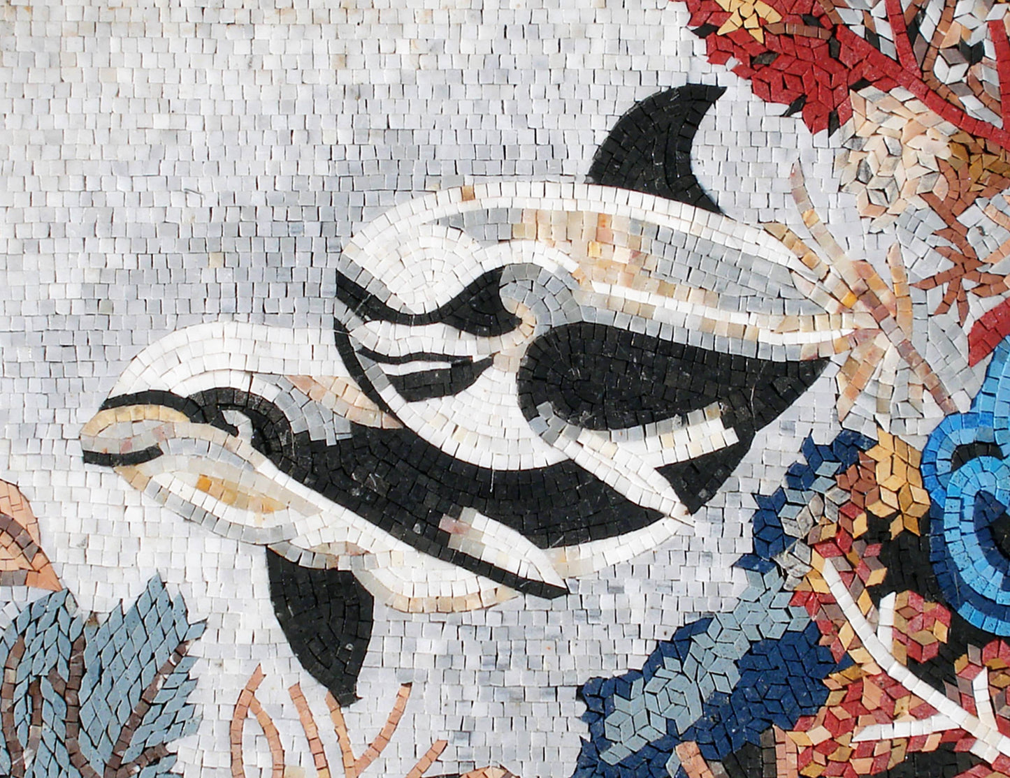 Handmade Dolphin Mosaic Backsplash: Sea Animal Marble Tile Art