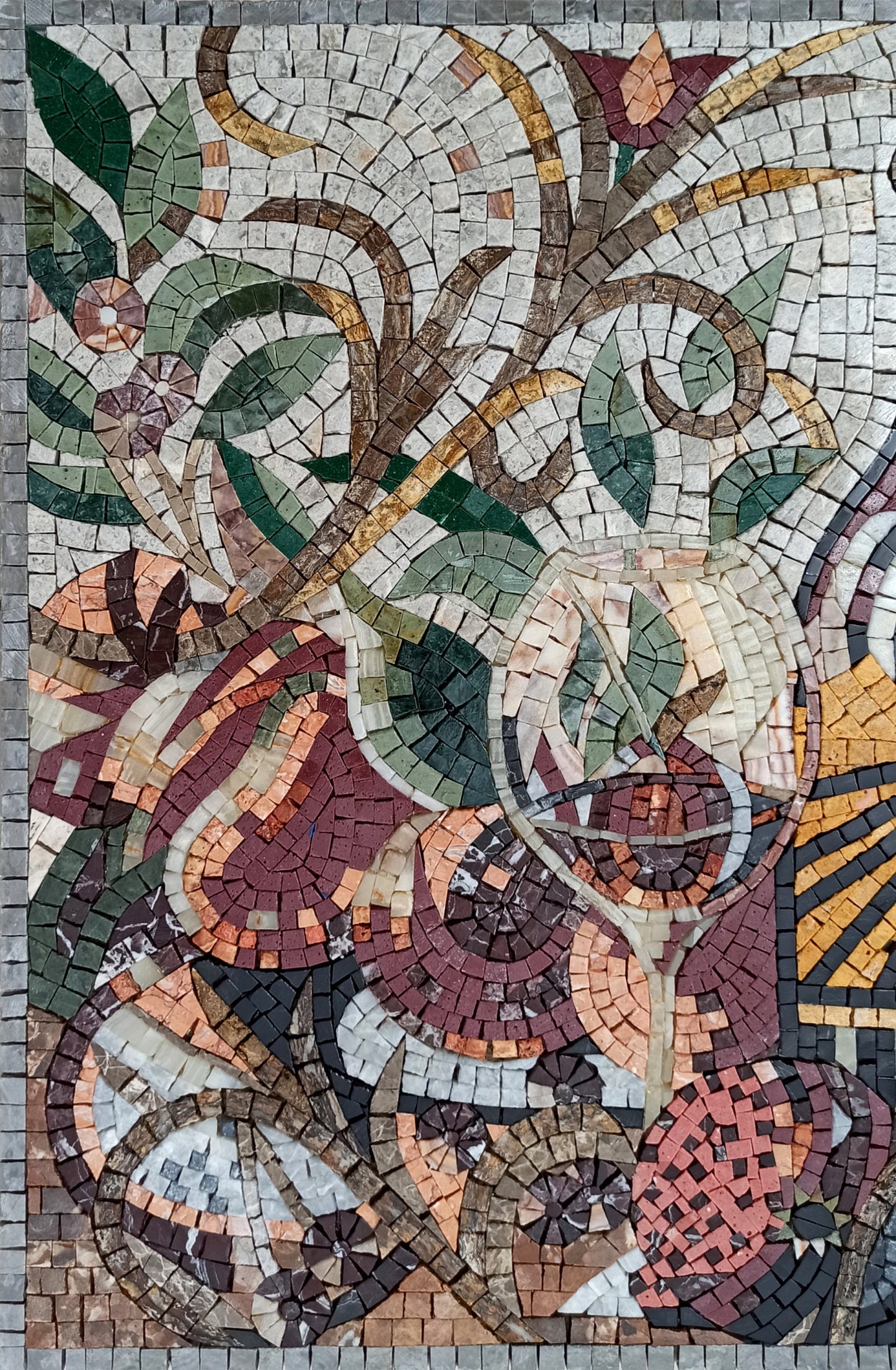 Tuscan Wine Mosaic: Handmade Marble Still Life Backsplash (24” x 16")