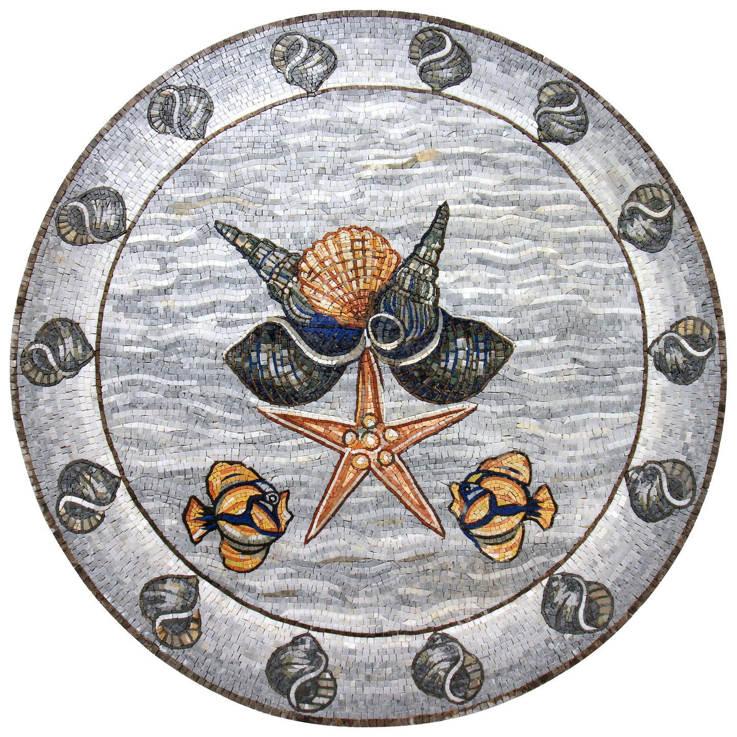 Seaside Serenity - Handmade Coastal Shells and Sea Life Mosaic Medallion Art Tile - Customization available