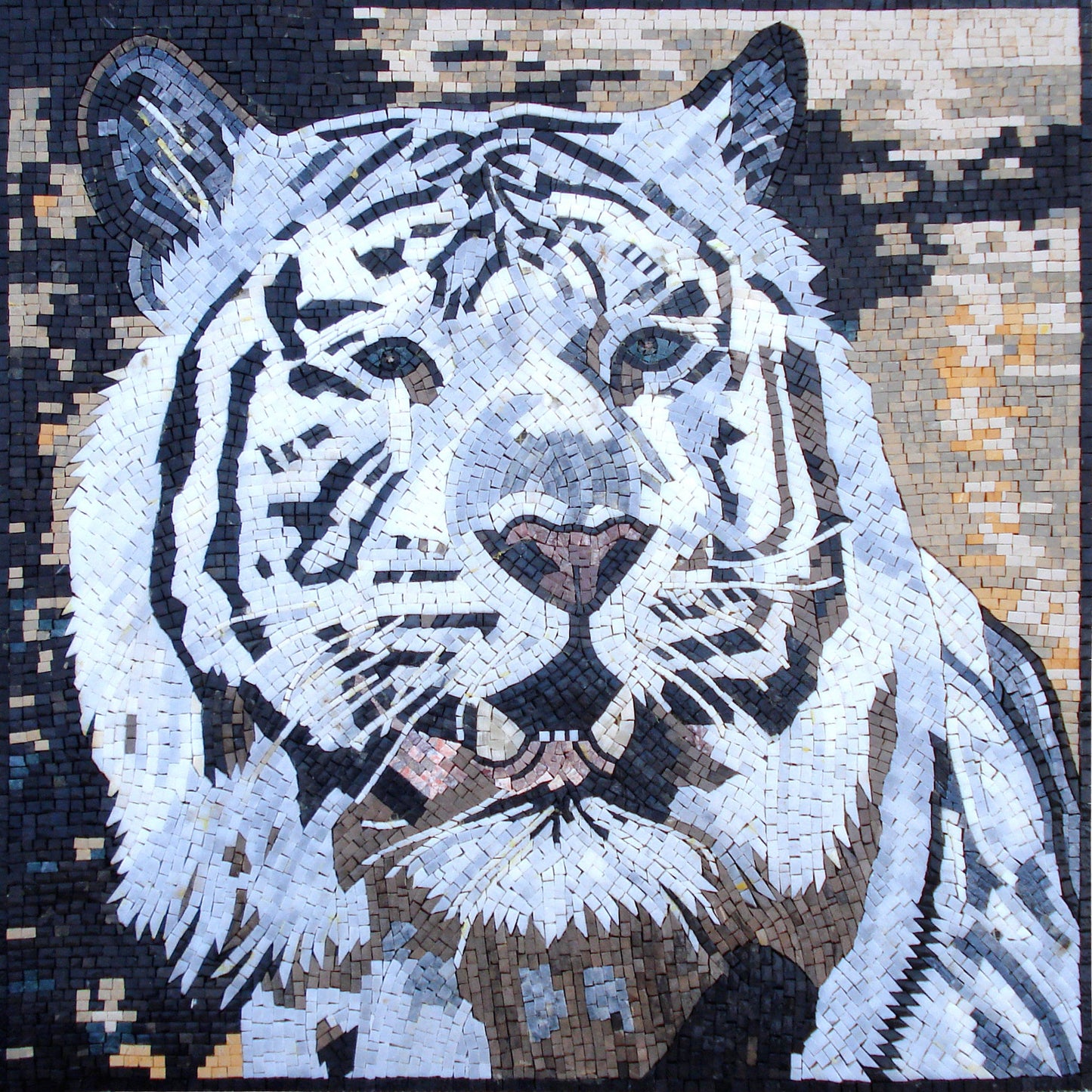 Handmade Tiger Mosaic Tile Art: Jungle Animal Mural (32x32)
