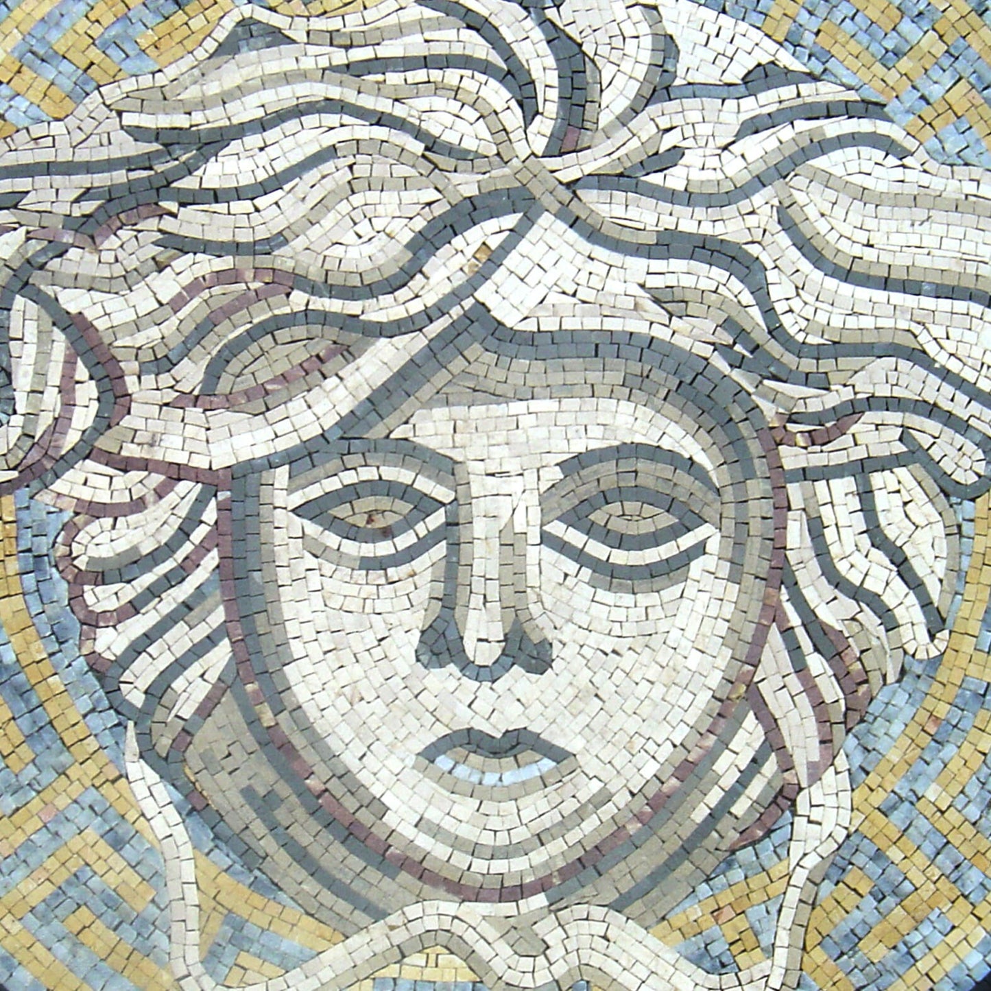 Handmade Medusa Marble Mosaic Medallion: Art Tile Decor (32" Diameter)
