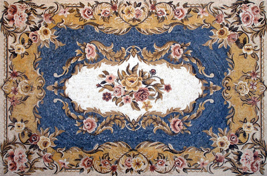 Handmade Marble Stone Mosaic Rug: Floral Art Decor (72” x 48”)