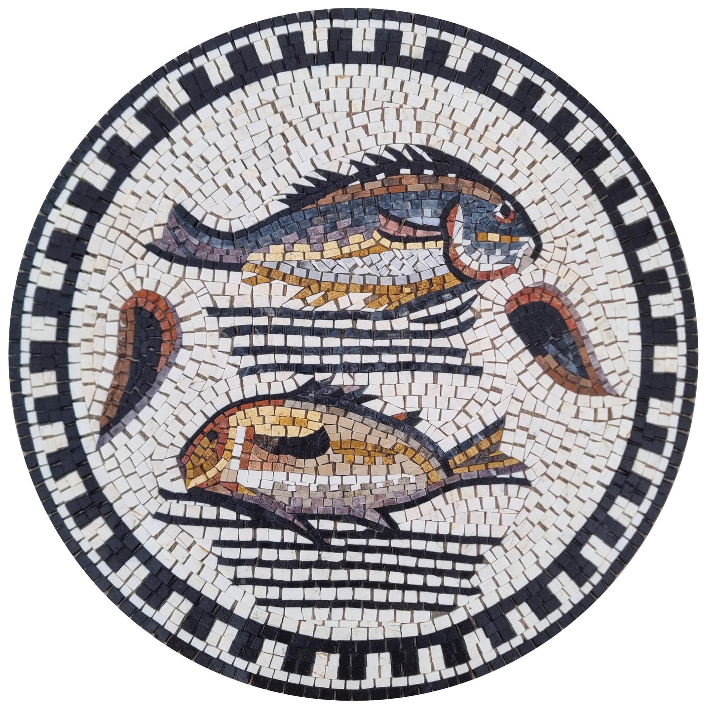 Handmade Marble Mosaic Medallion: Sea Life Fish Art (20 inch)