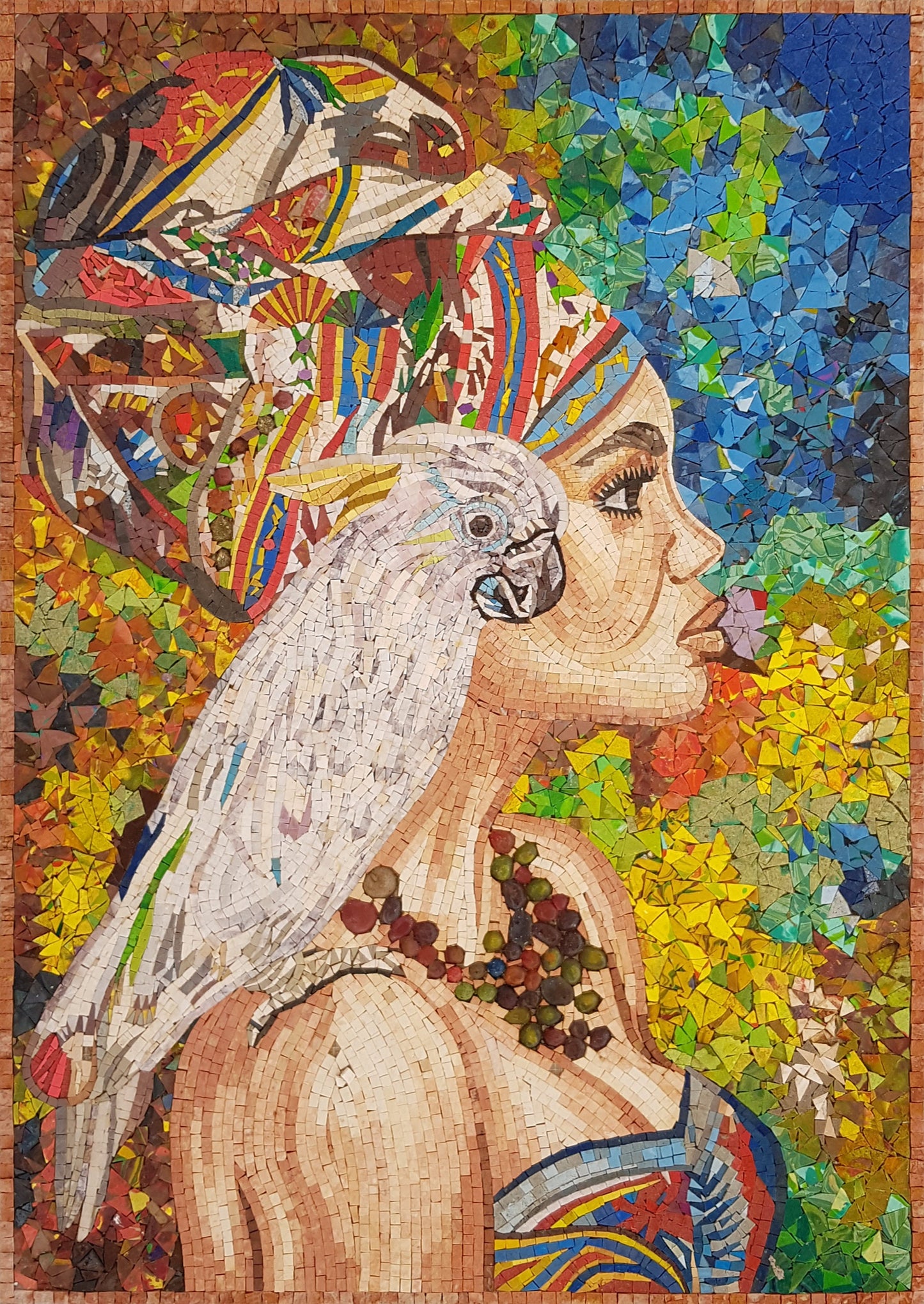 Handmade Marble Mosaic Portrait: Indian Woman Wall Art