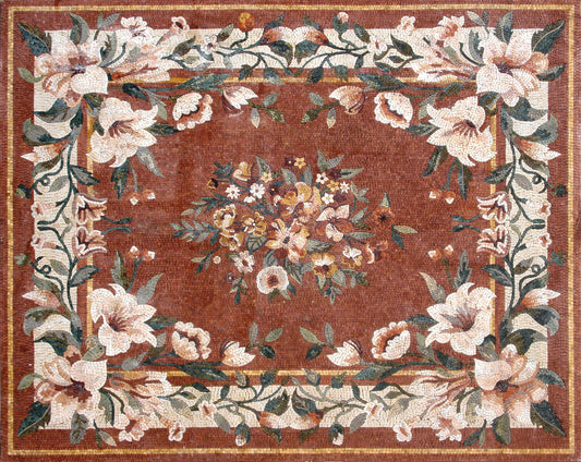 Floral Marble Stone Rug: Handmade Mosaic Carpet (96” x 80")