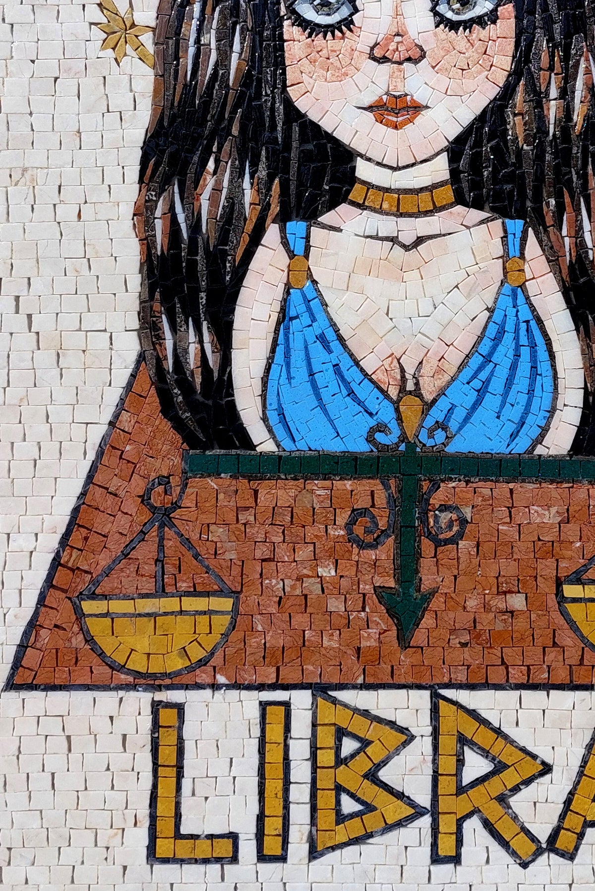 Libra Zodiac Mosaic Tile Art: Handmade Marble Wall Decor