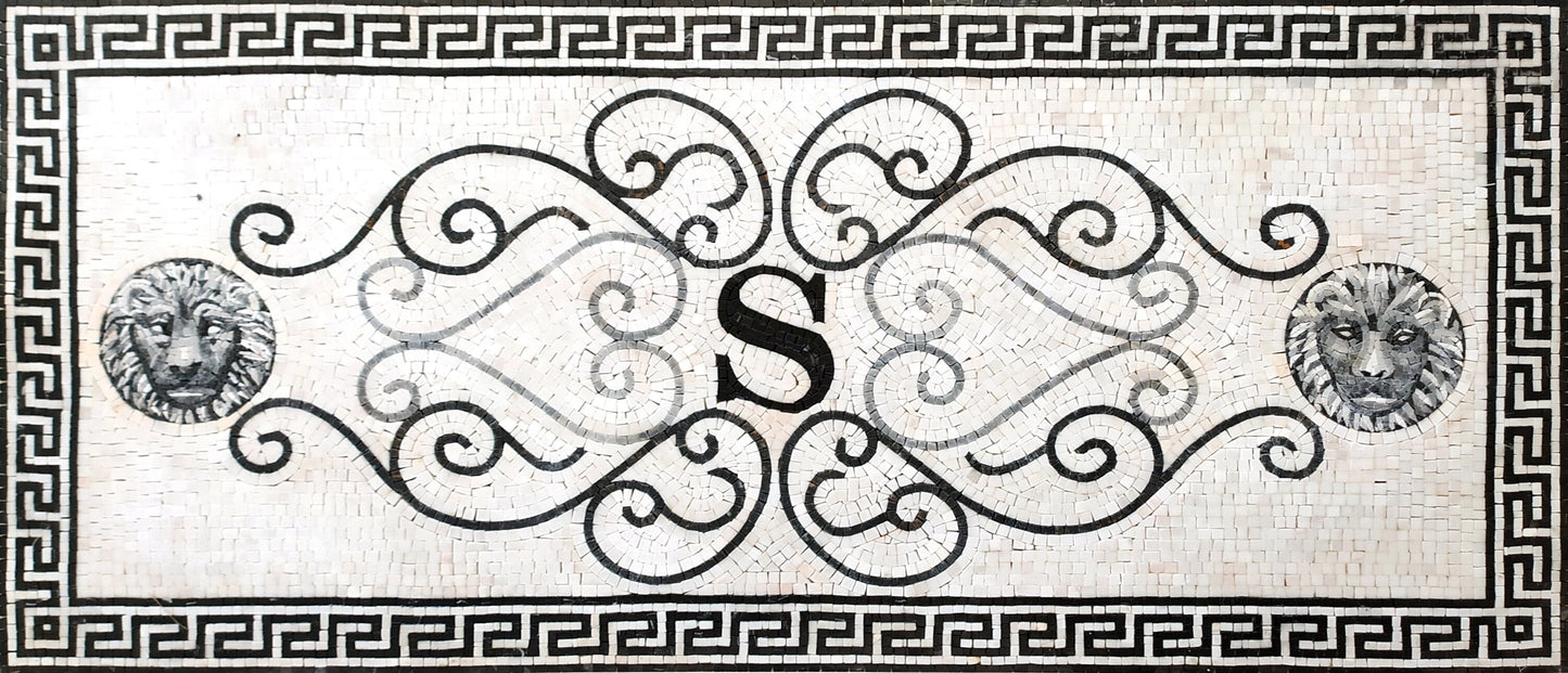 Handmade Lion Art Marble Mosaic Rug: Black and White Home Decor