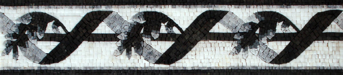 Black Marble Mosaic Ribbon: Handmade Floral Tile Trim, Botanical Backsplash Accent