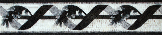Black Marble Mosaic Ribbon: Handmade Floral Tile Trim, Botanical Backsplash Accent