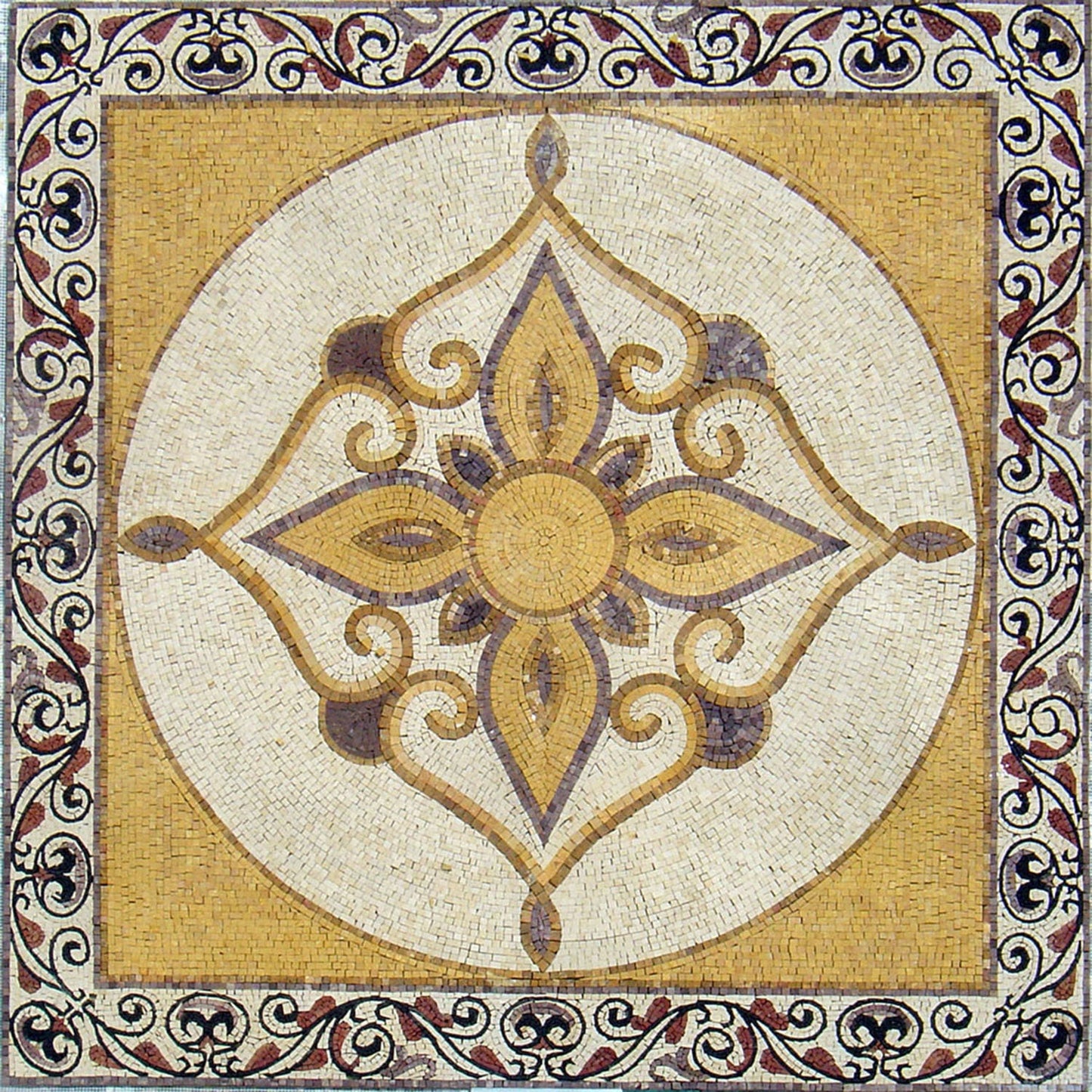 Geometric Marble Mosaic Tile: 48" Inlay Artwork