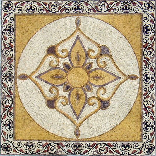 Geometric Marble Mosaic Tile: 48" Inlay Artwork