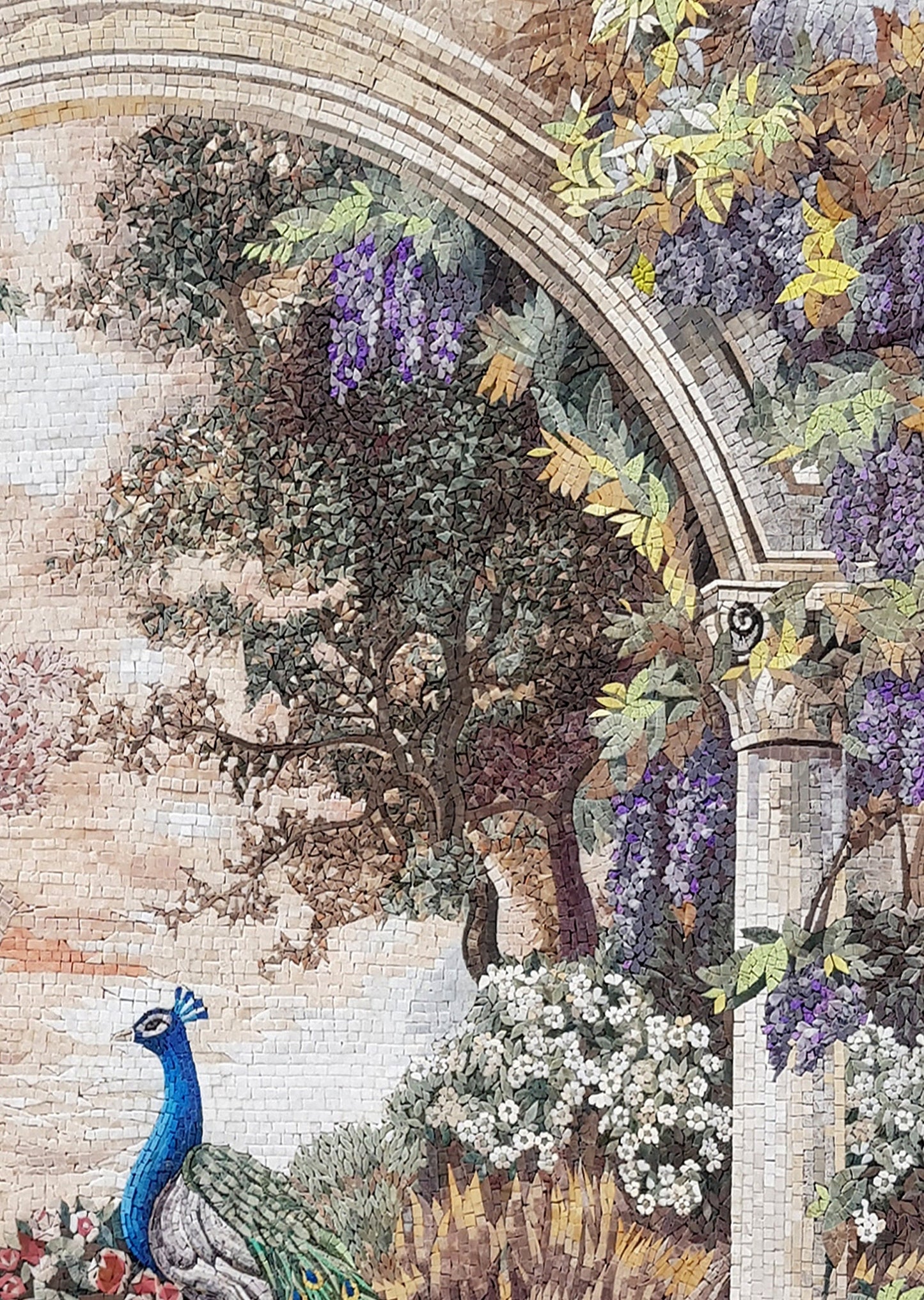 Handmade Peacock Mosaic Tile Art: Botanical Wall Decor (64” x 48”)